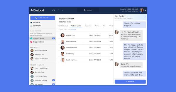 DialPad live transcription in action