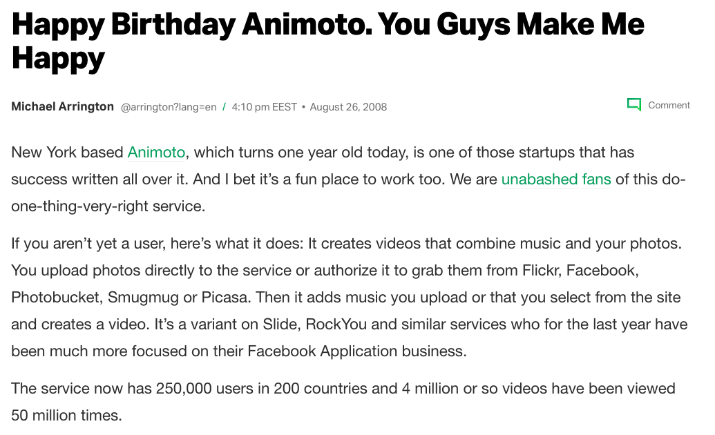 Animoto Arrington headline