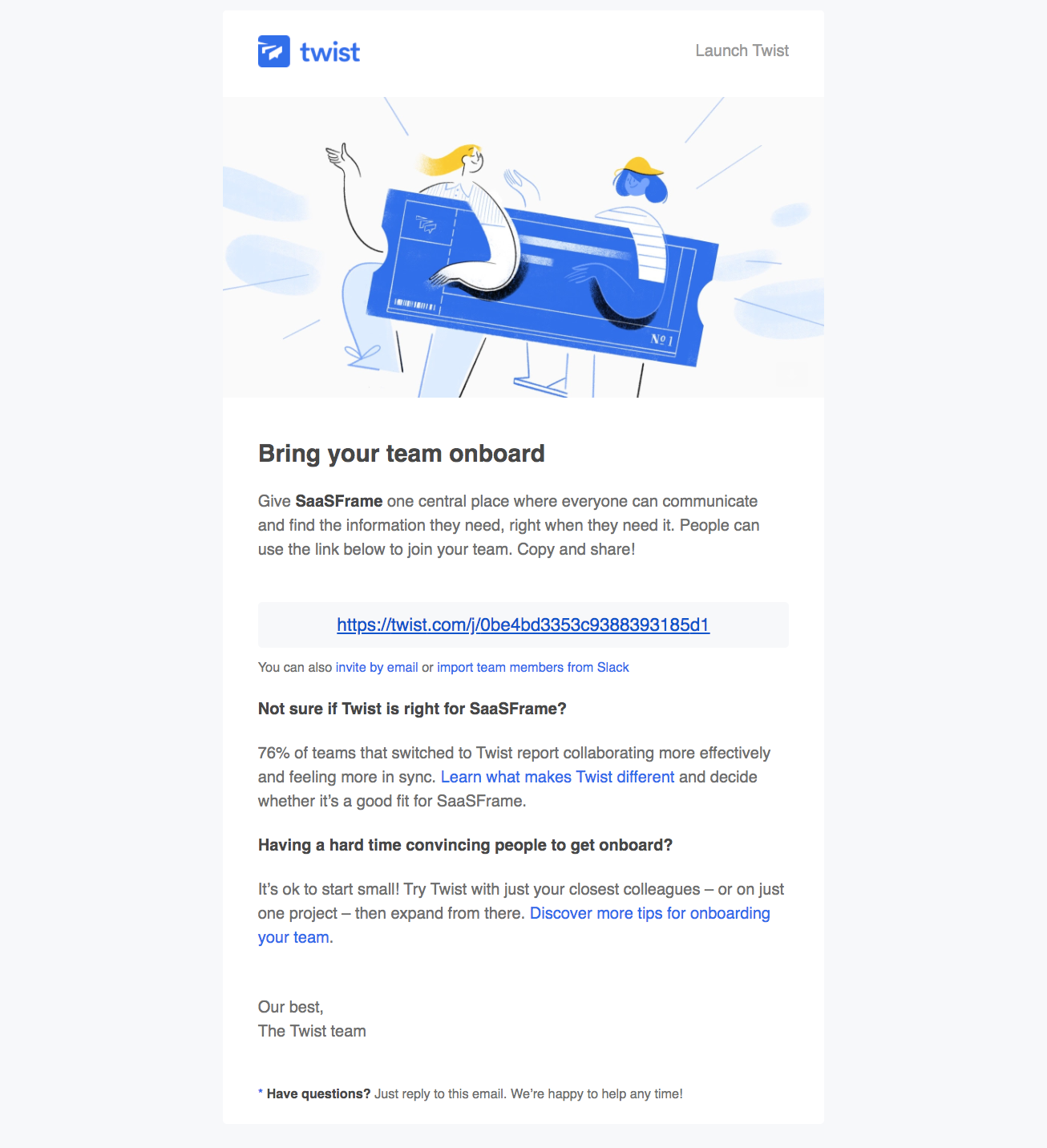 Twist "invite your team" email