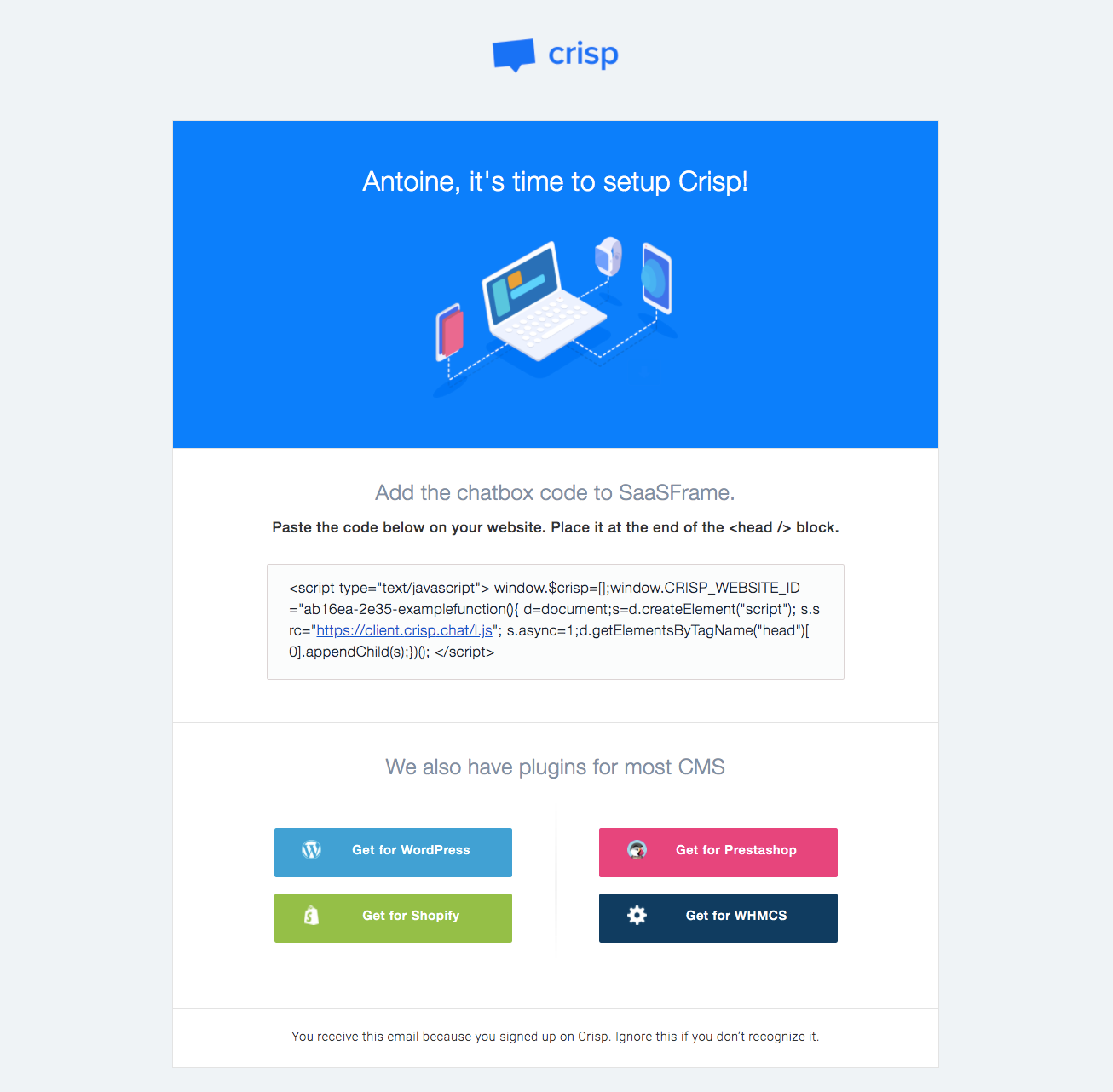 crisp set up email