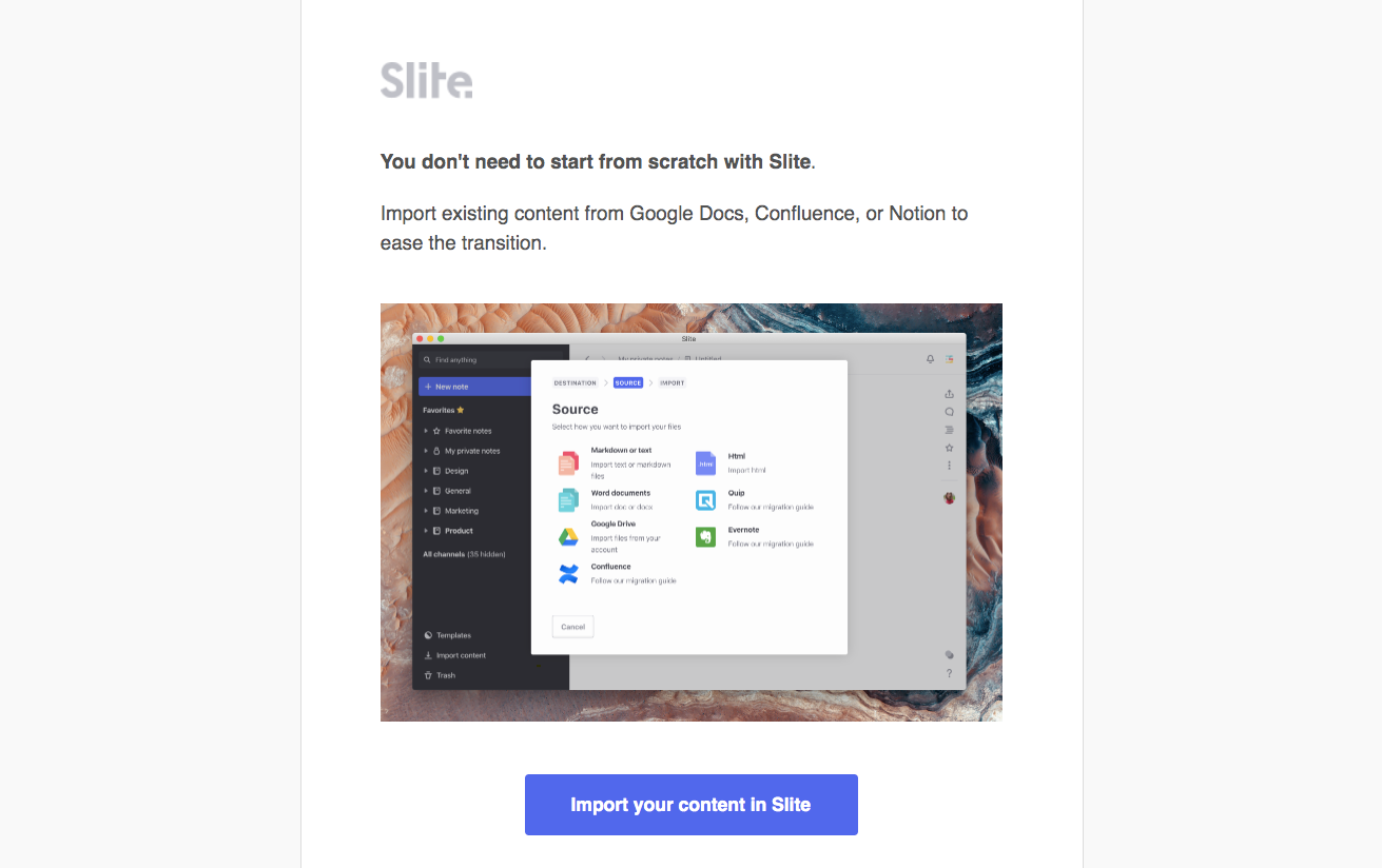 Slite Import Content Email