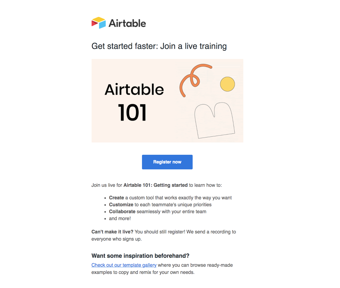 Airtable Onboarding Webinar Email