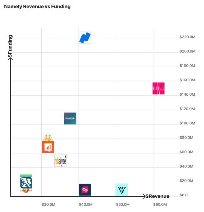 A graph comparing Namely's revenue to other similar companies.