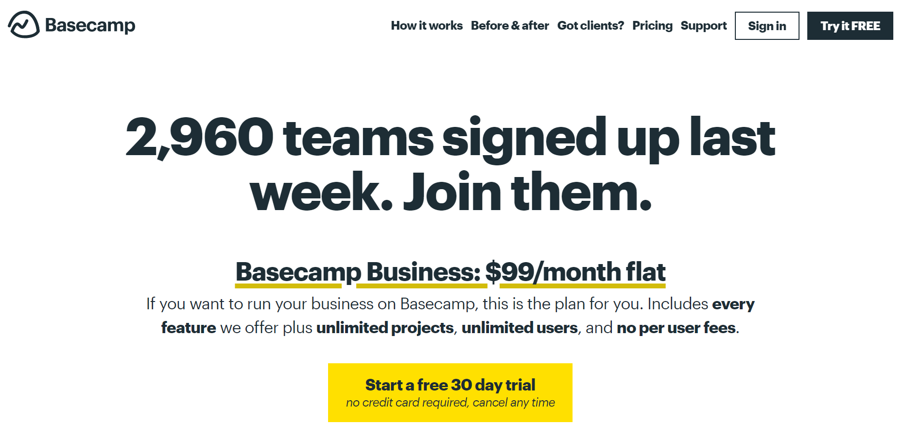 saas pricing - basecamp