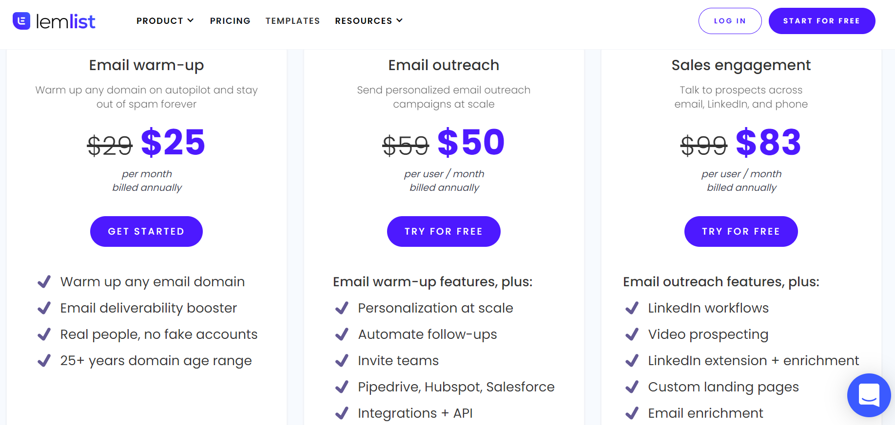 saas pricing - lemlist