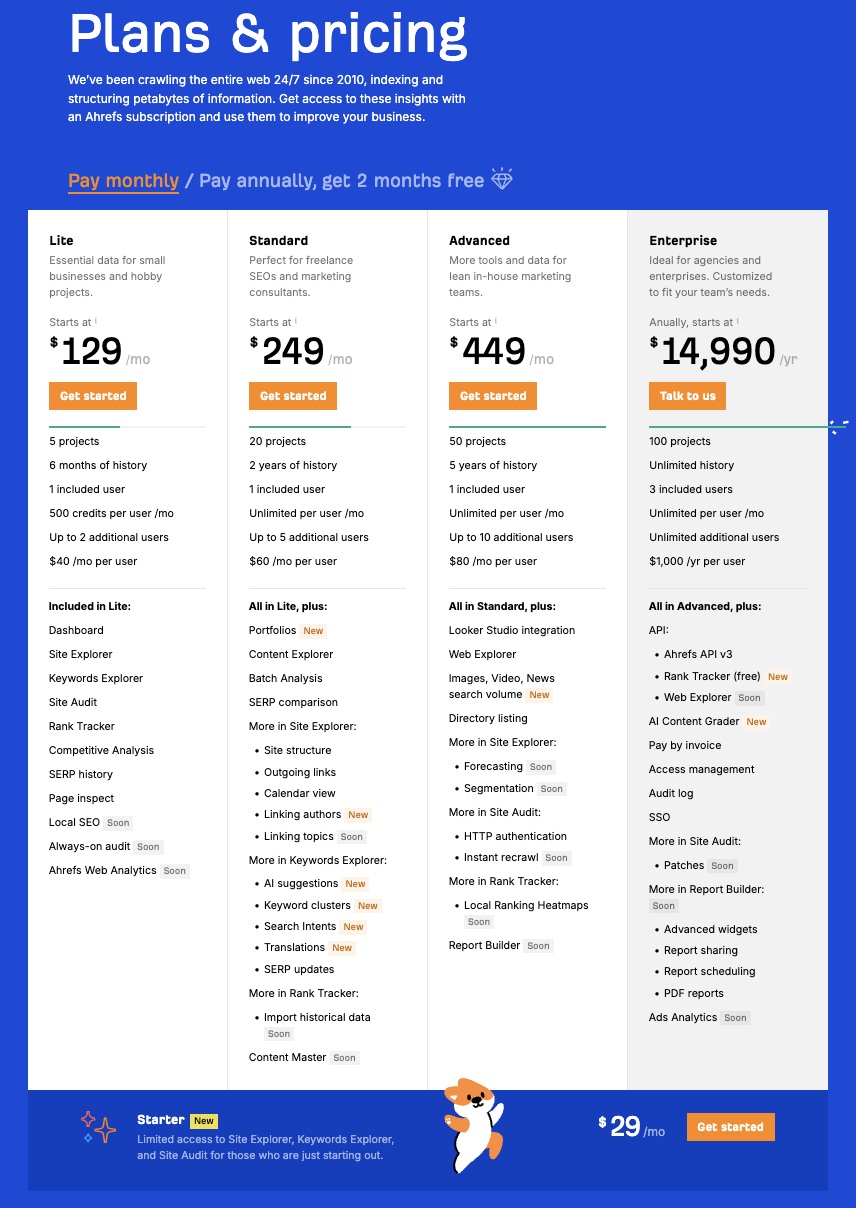 Ahrefs Pricing Page