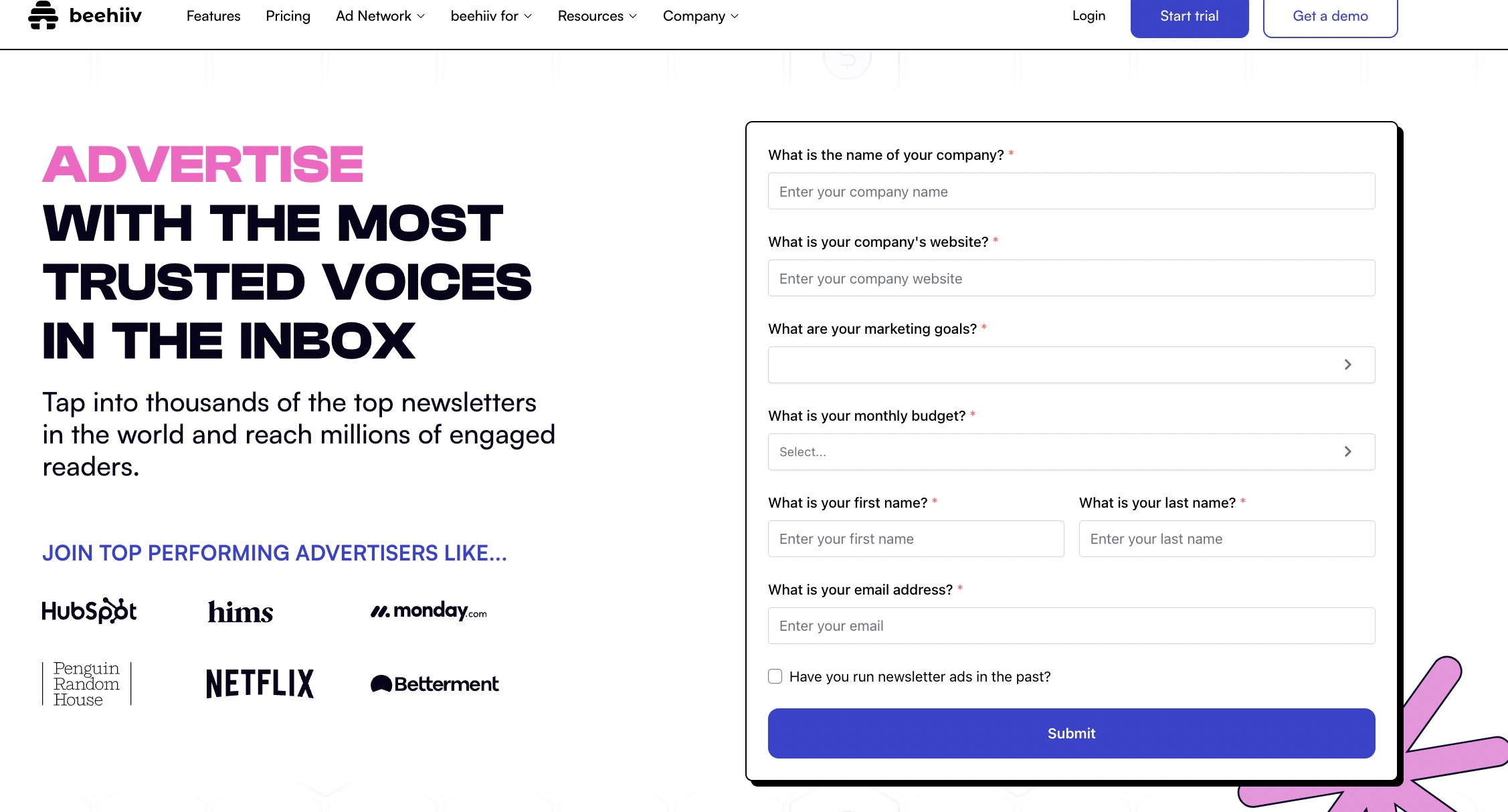 Beehiiv ad network page