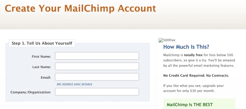 Mailchimp Website Free Account 2009
