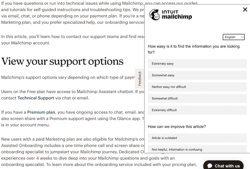 Mailchimp's Feedback SideBar