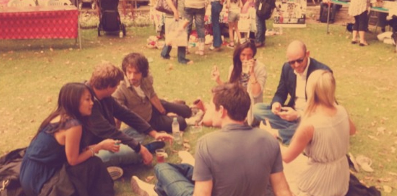 Michael and his friends in Soho (Where He Found The Book)