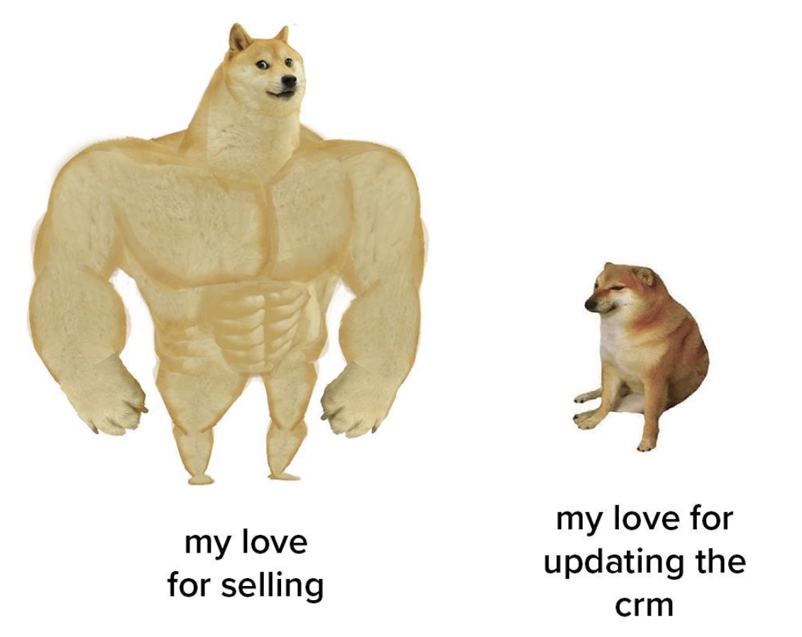 HubSpot Instagram Post regarding love for selling vs love for updating the crm