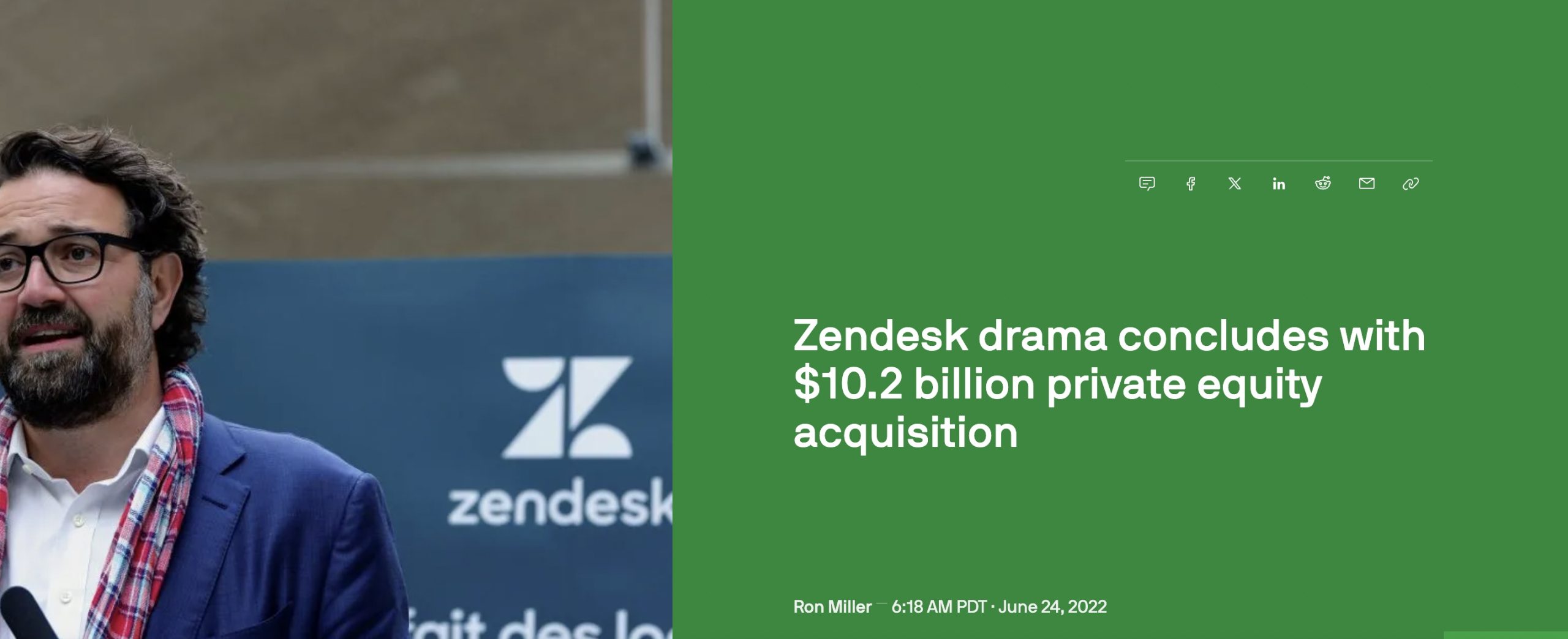 TechCrunch Article regaurding the buyout of zendesk