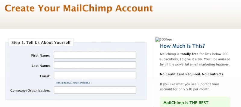 Mailchimp Website Free Account 2009
