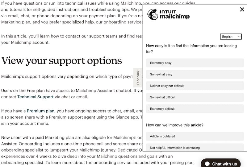 Mailchimp's Feedback SideBar