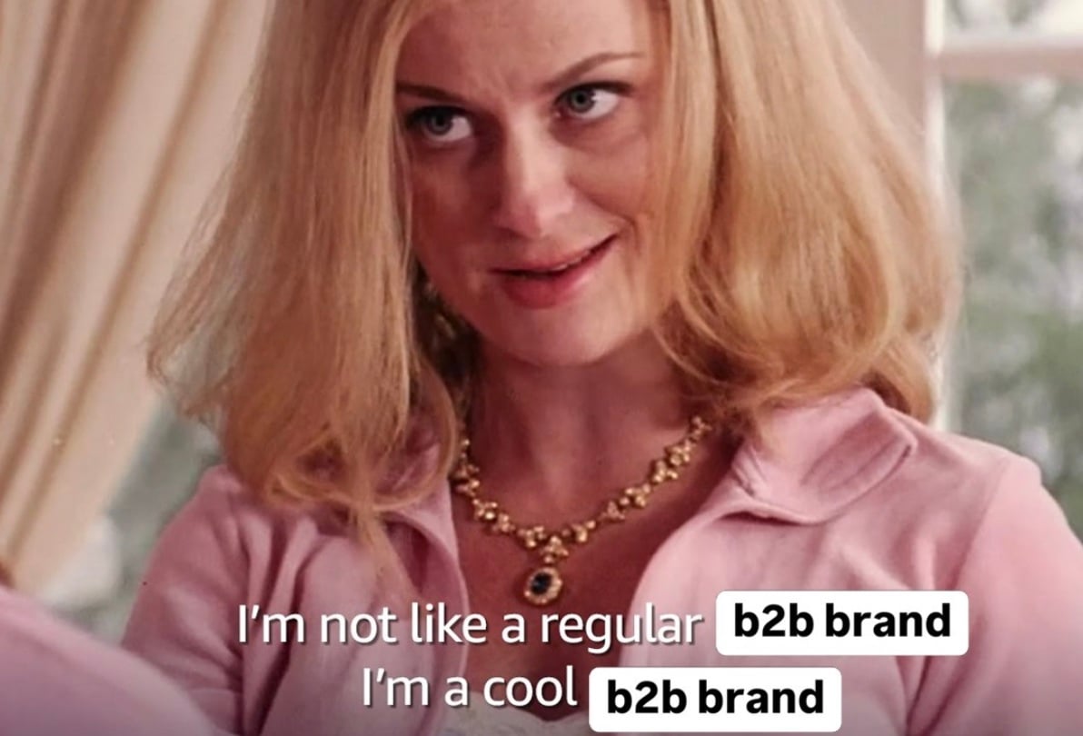 Hubspot's meme saying "i'm not like a regular b2b brand, i'm a cool b2b brand